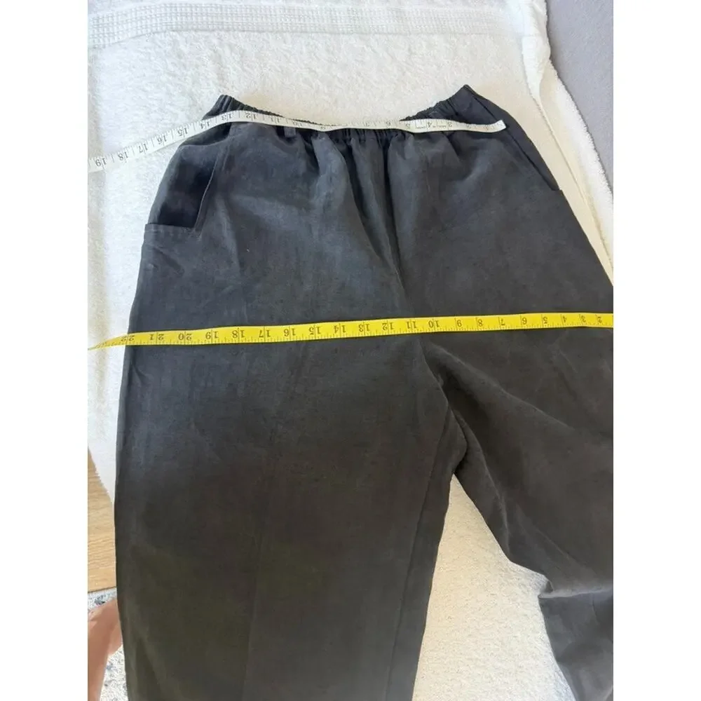 Garnet Hill Silk Linen Charcoal Gray Wide leg Barrel ankle Trouser Pant Size-8